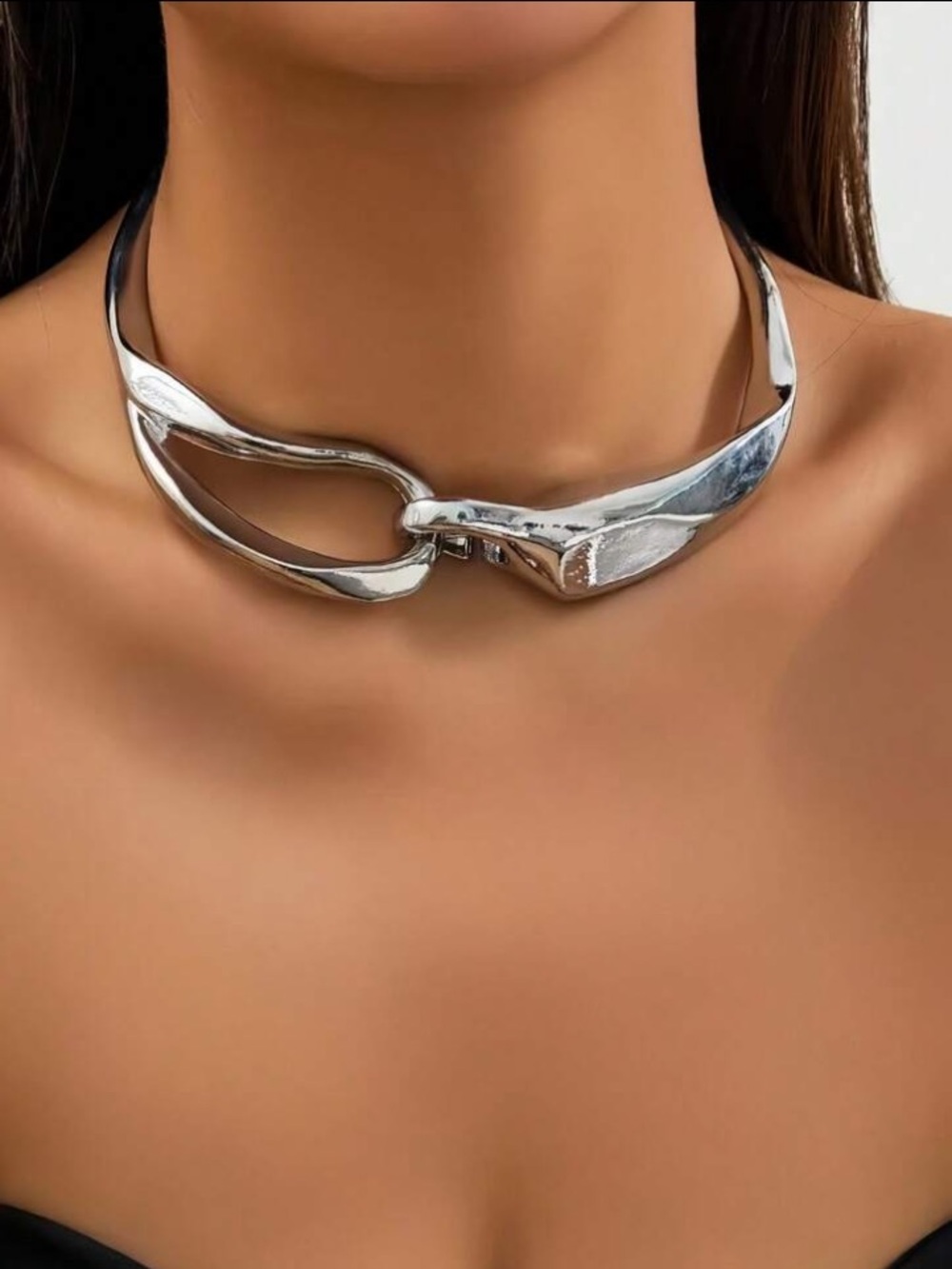 Sculptural Silver Collar Necklace Polished Statement Choker